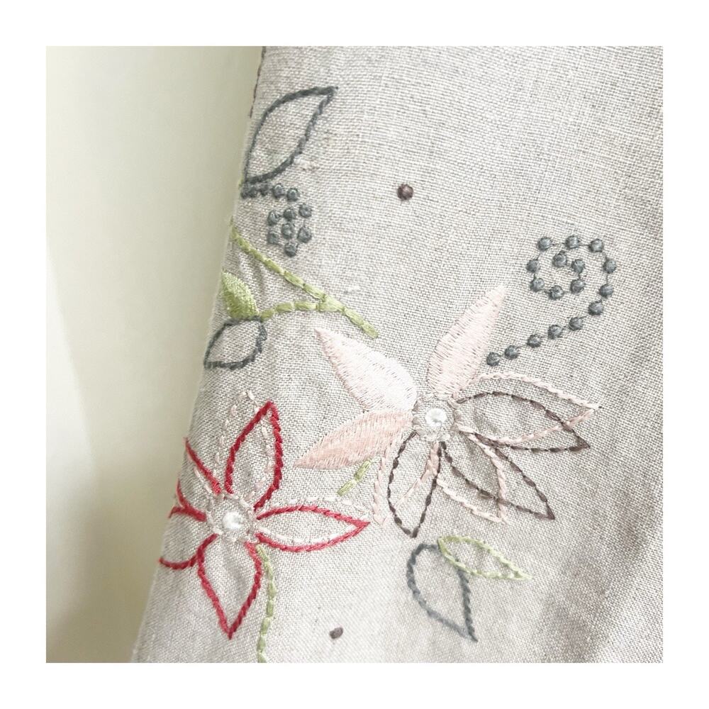 J. Jill Embroidered Floral Linen Wide Leg Pants Size 8 Petite Tan Pull On Beach - Picture 6 of 11